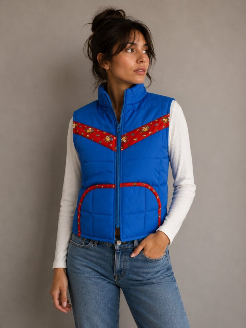 Vintage Retro Boho Cottagecore Quilted Puffer Vest Size Small